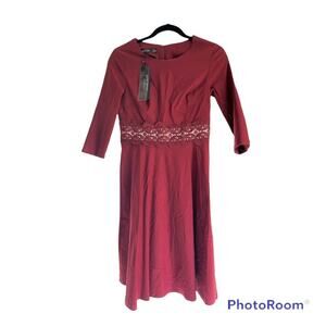 HOMEYEE Women's 3/4 sleeve Cocktail A-Line Embroidery Party Wedding Guest Dress